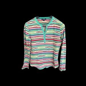 Chaps Denim Womens M‎ Henley Shirt Southwestern Ikat Aztec Waffle Knit Thermal